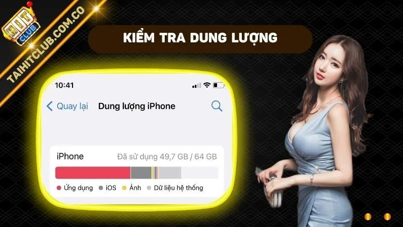 Kiểm tra dung lượng iPhone trước khi tải app Hit Club IOS